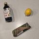 olive oil, lemon, paper-wrapped salmon